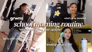 grwm: my 5:30 A.M SCHOOL MORNING ROUTINE (midyear update) *SOPHOMORE year* || ootd, makeup + more!