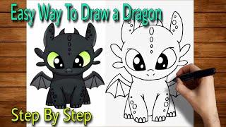 How to draw a Dragon Easy | Toothless from How To train your dragon