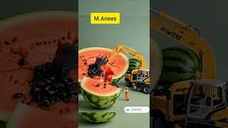 Miniature World  Workers cutting Watermelon  With Excavator #cute