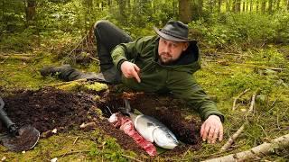 Giant Hamachi fish & beef fillet in the earth oven - Surf & Turf ASMR | Outdoor Cooking