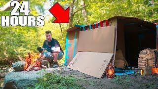 24 HOUR BOX FORT IN THE WOODS SURVIVAL CHALLENGE! 