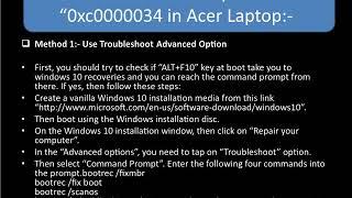 Steps For Recovery Error Code 0xc0000034 in Acer laptop