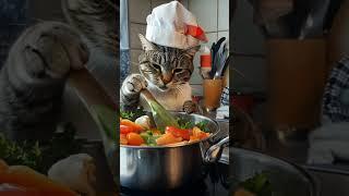 Whiskered Chef: Too Tired to Purrfect! #chef #catvideos  #catlover #funny #shorts #cooking #cat
