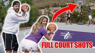 FULL COURT BASKETBALL CORN HOLE Challenge (Me and Jenna get back together) Loser gets pie in FACE!!!