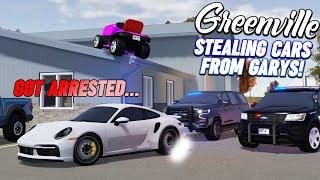 (ESCAPED JAIL) STEALING CARS FROM GARYS!! || ROBLOX - Greenville Roleplay