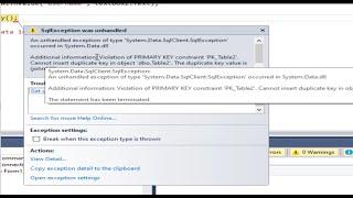 Programming in C#  Insert data into sql Database and fix an error Violation of PRIMARY KEY with code