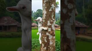 baby goat falls from huge tall tree saved by rescue team #humanity #goat #animals #pets #funny