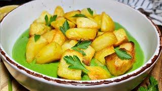 Delicious crispy baked potatoes with creamy green sauce  easy vegan recipe you’ll make on repeat!