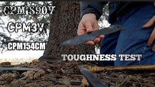 CPM S90V, CPM3V, AND CPM154CM . Toughness test on 0.1 inch thick knives