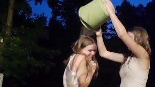 waterballoon challenge loser gets the bucket of water dumped on there head