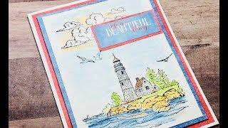 Sea Breeze Harbor Watercolor Card // Heartfelt Creations DT