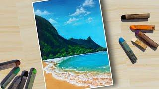 ️ How To Draw Realistic SEABEACH Scenery With Soft Pastel Colour