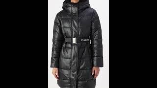 CALVIN KLEIN Padded Fitted Winter Coat Hooded Shiny Glossy Black Women | Zalando