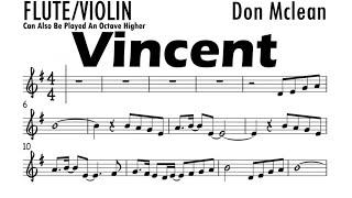 VINCENT Flute Violin  Sheet Music Backing Track Play Along Partitura