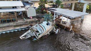 Hurricane Helene Aftermath In Steinhatchee, Florida - Storm Surge - 4K Drone