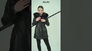 Fur Trim Hooded Black Womens Leather Fitted Coat - Elsa W6033A / Alin Leather - Deri