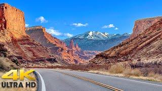 Scenic Byway 128 Sunset Drive to Moab, Utah 4K - Golden Hour