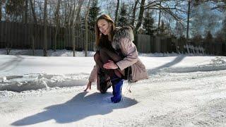 20 cm Ballet High Heels Boots on Snow Road, Girl trying to walk in Ballet Boots on Ice (vol.38)