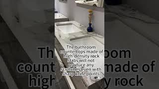 Rock slab bathroom vanity sink with smart mirror #bathroom