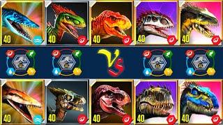 ALL GEN 1 vs GEN 2 (PVP) ALL EVOLUTIONS MAX LV 40 | JURASSIC WORLD THE GAME