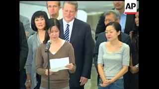 American journalists Laura Ling and Euna Lee express their thanks and gratitude to President Clinton