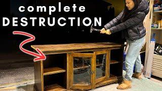 EXTREME DESTRUCTION of TV Console | DIY Furniture Makeover