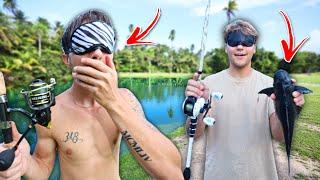 1v1 BLINDFOLDED FISHING CHALLENGE FOR THE BACKYARD POND!!!