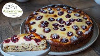 2 cakes in one / cherry cake & cheesecake #cake