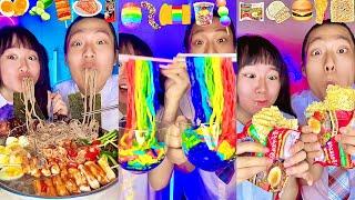 Rainbow Ramen Noodles Emoji Food Challenge ASMR Compilation! Bubble tea (Part1)