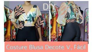 Costure Blusa com Decote V, Corte e Costura Fácil para iniciantes. Com Lastex. DIY.