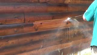 Removing Old Finishes - Pressure Washing Log Walls by Northwest Log Home Care