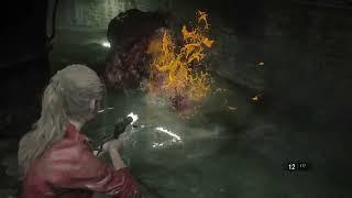 Finishing a sewer monster in Resident Evil 2