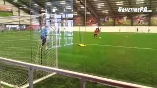 Dzenan Catic shooting drills. Trialist Brian Sylvestre in goal