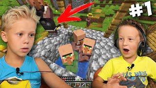 Kindergartner and Schoolboy Survival in Minecraft First Day