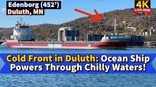 ️Cold Front in Duluth: Ocean Ship Powers Through Chilly Waters!