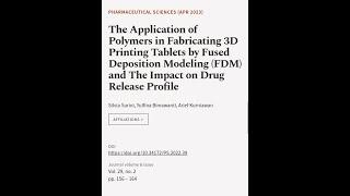 The Application of Polymers in Fabricating 3D Printing Tablets by Fused Deposition Mo... | RTCL.TV