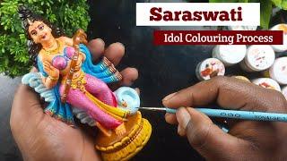 Saraswati Idol Colouring Process/ Fevicryl Hobby Ideas / Clay Idol With Colour / Saraswati Thakur