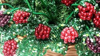 Мастер класс.Малина из бисера  Часть 1. Листочки. Beaded raspberry tutorial. Beadwork, flower, Art