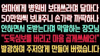 실화사연 - 엄마 병원비 보태쓰라며 매달 50만원씩 보내주니 손가락 까딱 하나 안하면서 돈받는다며 막말하는 장모 “도둑심보 좀 버리세요!” 주저앉게 만들어 버렸습니다.