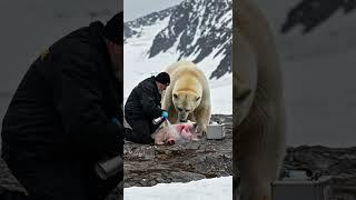 Mother Polar Bear Saves Her Tiny Cub with the Help of an Old Guy #animals #rescueanimals #humanity