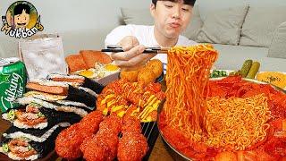 ASMR MUKBANG 직접 만든 대왕 가래떡 떡볶이 불닭볶음면 김밥 양념 치킨먹방! & 레시피 FIRE NOODLES AND Tteokbokki EATING SOUND!