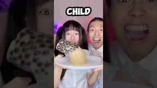 Adult VS Child Emoji Food Challenge ASMR bubble teaboba #asmr #mukbang #funny #milo