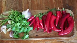 Cooking of Georgian Caucasian hot spicy food seasoning Adjika. Приготовление аджики.