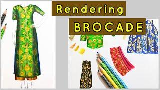 How to draw Brocade | Fabric Rendering | Fashion Illustration
