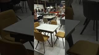Керамічний стіл розкладний Vetro Mebel TM-80 Віра грей-сірий  та Стілець Vetro Mebel M-71 Гірчичний
