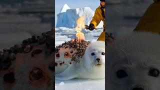 A volunteer saved a nerpa seal by igniting the barnacles on its back #seal #sealife