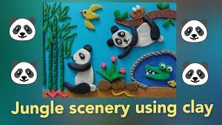 Jungle scenery using clay // Making panda using clay // Clay modelling activity