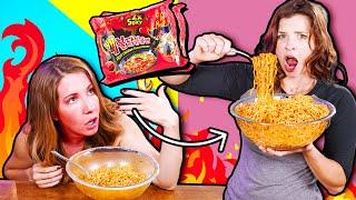 Two Girls Almost Die Trying the EXTREME Spicy Noodle Challenge