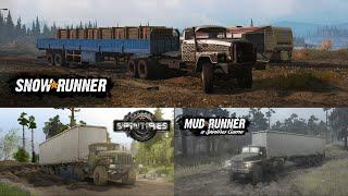 Spintires VS MudRunner VS SnowRunner: Step 310E/C-4320/C-375 comparison | Semi Trailer gameplay | PC