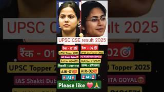 UPSC CSE Result 2025: UPSC Topper Shakti Dubey Vs Harshita GOYAL // AIR-1 & AIR-2 #upsc#ias#ytshorts